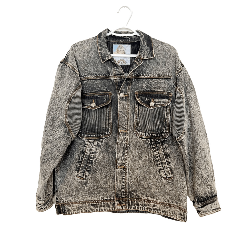 Whipp Vintage Men's Black Acid Wash Denim Jean Jacket 90s XL Large 48 In. Chest